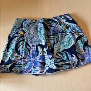 Lilly Pulitzer Navy Blue Tropical Print Mini Skirt Skort Size Medium
